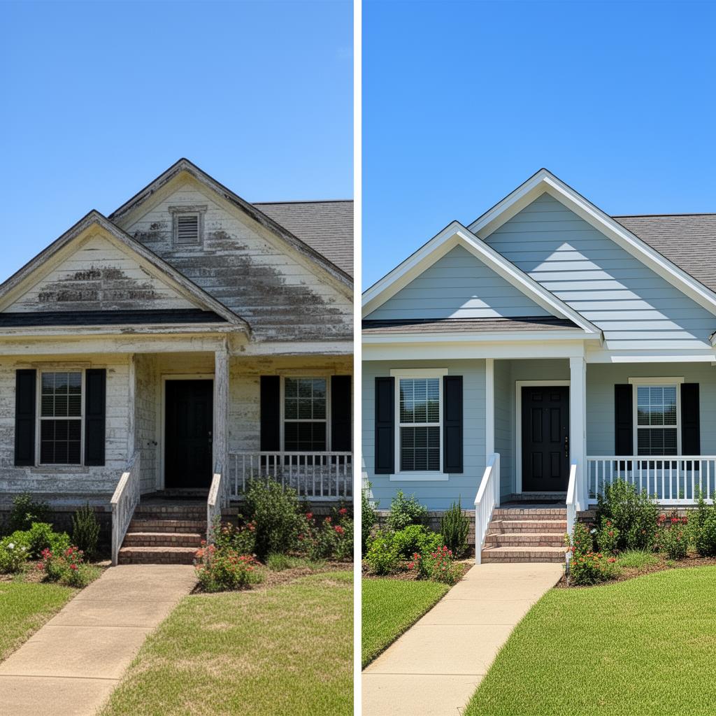 Before and after exterior house painting in Texas